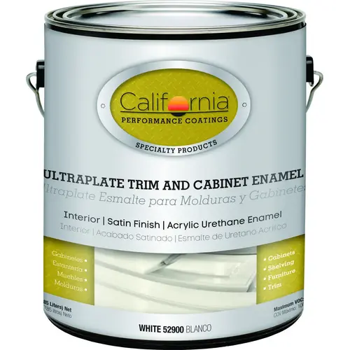 California Paints 52911-1-E Cabinet and Trim Enamel, Satin, White, 1 gal Can