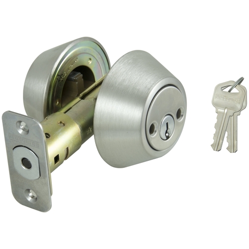 Deadbolt, 3 Grade, Stainless Steel, 2-3/8 to 2-3/4 in Backset, KW1 Keyway - pack of 3