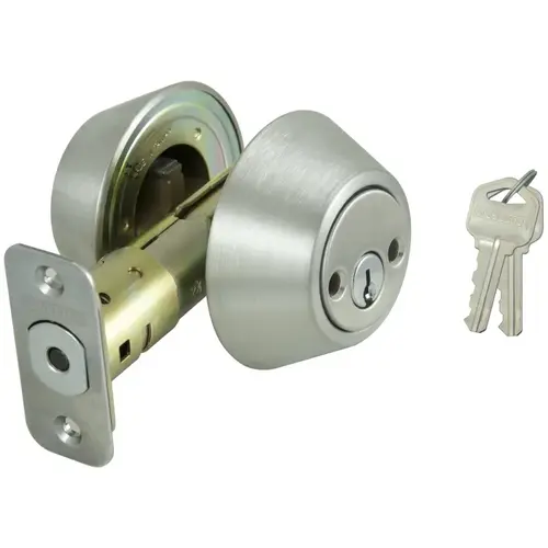 Deadbolt, 3 Grade, Stainless Steel, 2-3/8 to 2-3/4 in Backset, KW1 Keyway