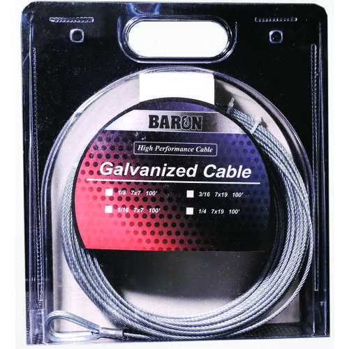 Aircraft Cable, 3/16 in Dia, 100 ft L, 740 lb Working Load, Galvanized Steel