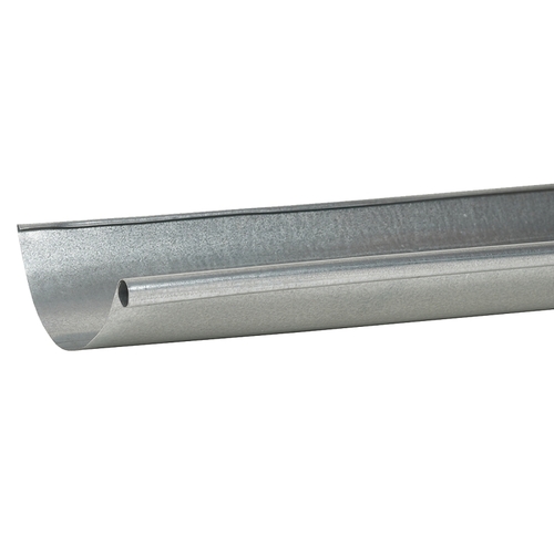 Gutter, 10 ft L, 5 ft W, Half Round, Single Bead Profile, 26 ga Thick Material, Steel, Galvanized