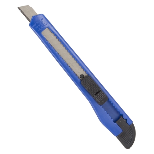 Utility Knife, 3-7/8 in L Blade, 5/8 in W Blade, High Impact Plastic Handle, Blue/Black Handle