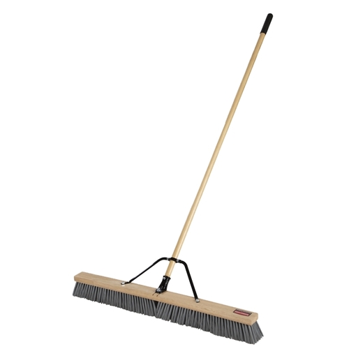 Rubbermaid 2040044 Heavy-Duty Push Broom, 37 in Sweep Face, 3 in L Trim, Synthetic Polypropylene Bristle, 62 in L Brown