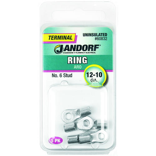 Ring Terminal, 12 to 10 AWG Wire, #6 Stud, Copper Contact - pack of 5