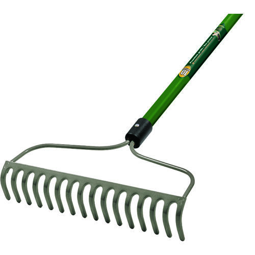 Bow Rake, 16 in W Head, 16 -Tine, Steel Tine, 60 in L Handle Black/Gray/Green