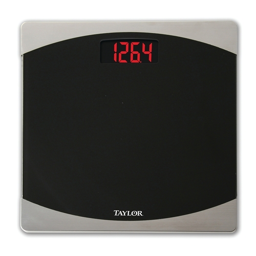 TAYLOR 75624072 7562 Bathroom Scale, 400 lb Capacity, LCD Display, Glass Housing Material, Black, 12 in OAW, 12 in OAD
