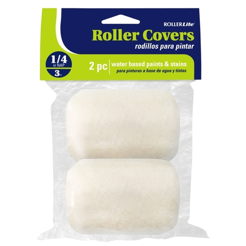 RollerLite 3WV025D White Velvet -PHD Roller Cover, 1/4 in Thick Nap, 3 in L, Dralon Fabric Cover, White - pack of 2