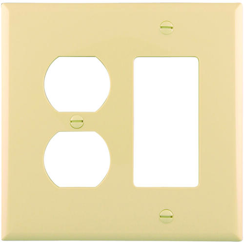 Eaton PJ826V Combination Wallplate, 4-7/8 in L, 4-15/16 in W, 2 -Gang, Polycarbonate, Ivory