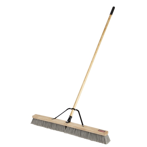 Heavy-Duty Push Broom, 37 in Sweep Face, 3 in L Trim, Synthetic Polyethylene Bristle, 62 in L Brown