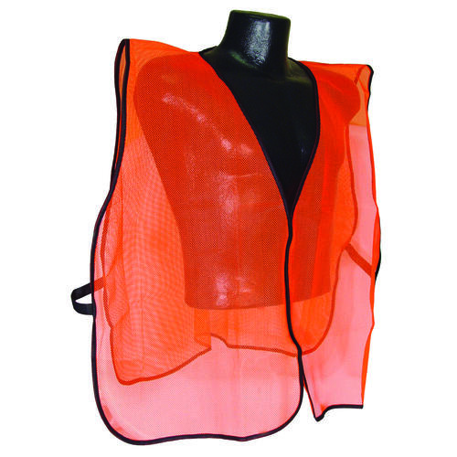 Non-Rated Safety Vest, One-Size, Polyester, Green/Orange/Silver, Hook-and-Loop Closure