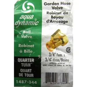 aqua-dynamic 1487-344 Hose Valve, 3/4 in, Female x Hose, 125 psi Pressure, Brass Body, Chrome-Plated