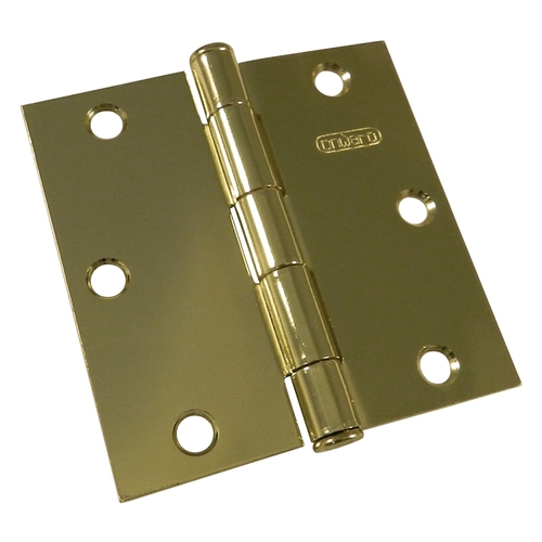 Butt Hinge, 3-1/2 in H Frame Leaf, 3/32 in Thick Frame Leaf, Steel, Brass, Removable Pin, 50 lb