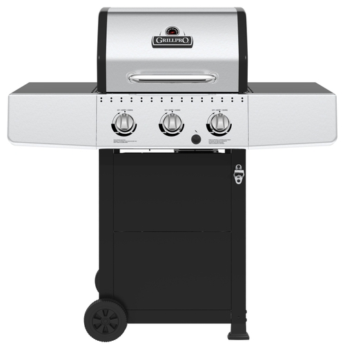 GrillPro 241154 Gas Grill, 30,000 Btu, Liquid Propane, 3-Burner, 330 sq-in Primary Cooking Surface, Black