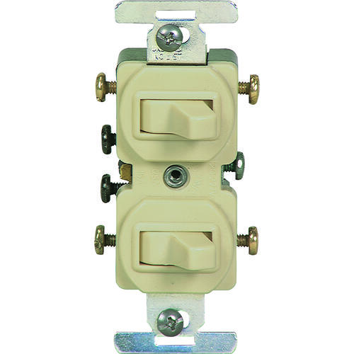 Combination Toggle Switch, 15 A, 120/277 V, Screw Terminal, Steel Housing Material Ivory