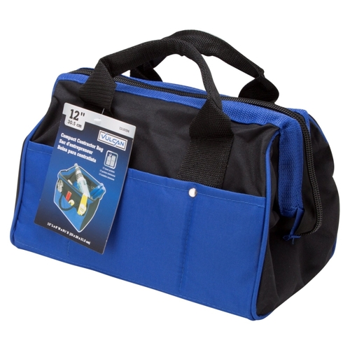 Contractor's Tool Bag, 13 in W, 8 in D, 8-1/2 in H, 21-Pocket, Nylon, Black/Blue