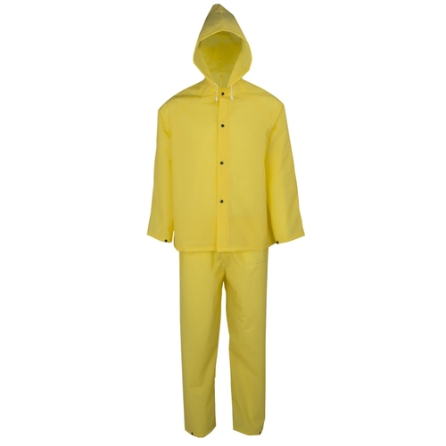 Rain Suit, XL, 43 in Inseam, EVA, Yellow, Hooded Collar, Snap Down Storm Flap Closure