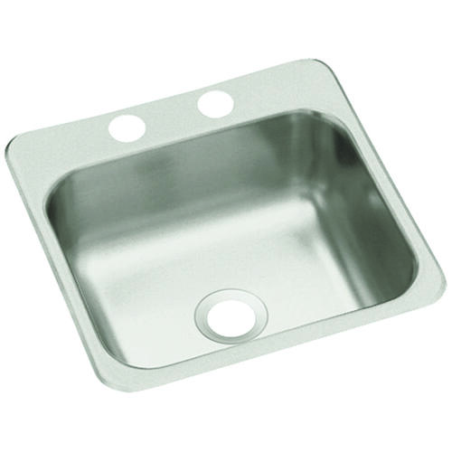 Traditional Series Bar Sink, Square Bowl, 2-Hole, 15 in W x 5-1/2 in D x 15 in H Dimensions, Satin