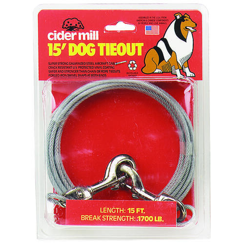 Aspen Pet 3417015 17015 Tie-Out Cable, Weatherproof, Swivel Snap End, 15 ft L Belt/Cable, Clear, For: Dogs Up to 100 lb