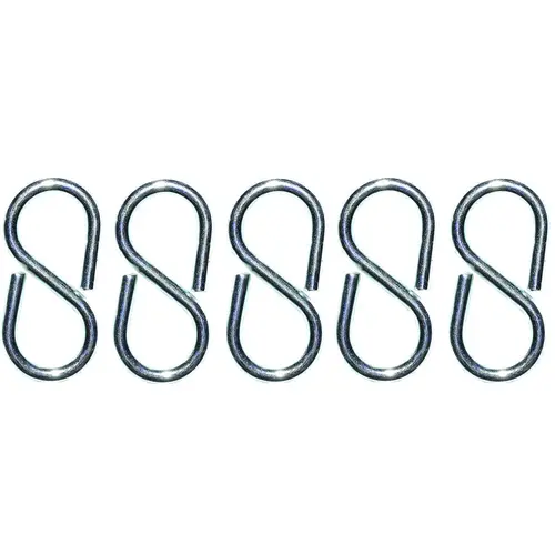 S-Hook, 25 lb Working Load, 3 mm Dia Wire, Steel, Zinc - pack of 100