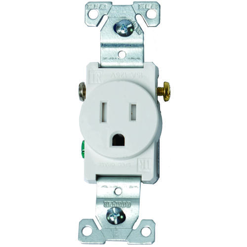 Single Receptacle, 2 -Pole, 125 V, 15 A, Side Wiring, NEMA: NEMA 5-15R, White