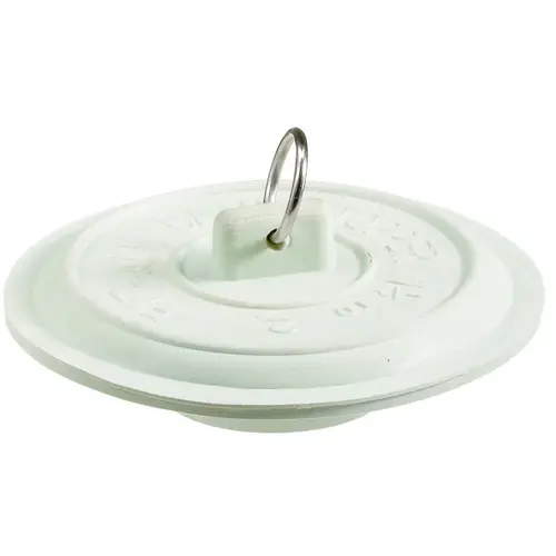 Tub Stopper with Ring, Rubber, White, For: Laundry and Bathtubs with 1-1/2 to 2 in Drain