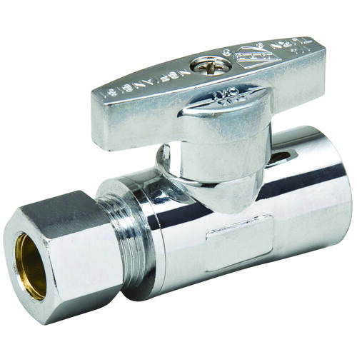 Supply Line Stop Valve, 1/2 x 3/8 in Connection, Sweat x Compression, 125 psi Pressure, Brass Body