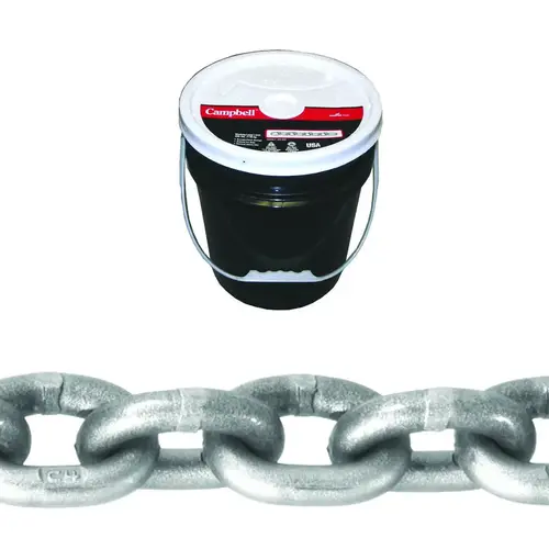 Campbell 018-1523 0181523 High-Test Chain, 5/16 in, 100 ft L, 3900 lb Working Load, 43 Grade, Carbon Steel, Zinc