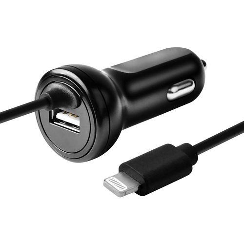 Zenith PM1024FC8 Lightning Fixed Car Charger, 12 to 24 VDC Input, 5 V Output, 3 ft L Cord, Black