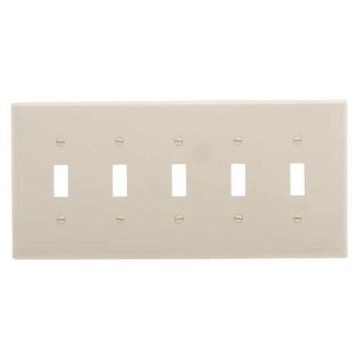 Switch Wallplate, 4.87 in L, 10.37 in W, 5 -Gang, Polycarbonate, Light Almond, High-Gloss