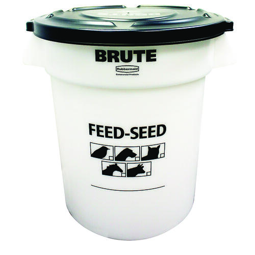 Rubbermaid 1868861 Brute Feed-Seed Container with Lid, Plastic, White