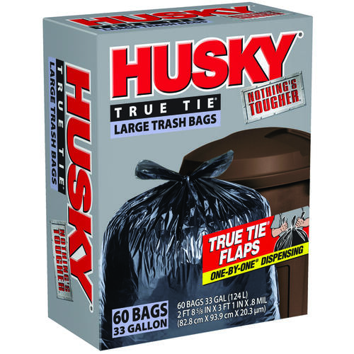 Husky HK33WC060B Trash Bag, 33 gal Capacity, Polyethylene, Black - pack of 60