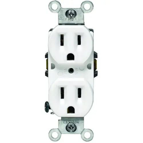 Leviton 002-T5248-WCP 218-05248-WCP Duplex Receptacle, 2 -Pole, 15 A, 125 V, Push-In, Side Wiring, NEMA: 5-15R, White