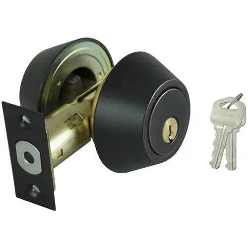 Deadbolt, 3 Grade, Aged Bronze, 2-3/8 to 2-3/4 in Backset, KW1 Keyway - pack of 3