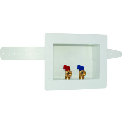 Washing Machine Outlet Box with Valve, 1/2, 3/4 in Connection, Brass/Polystyrene