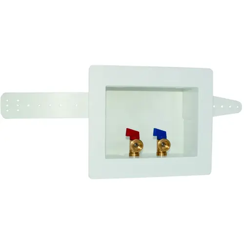 Washing Machine Outlet Box with Valve, 1/2, 3/4 in Connection, Brass/Polystyrene