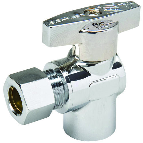 Stop Valve, 3/8 x 1/2 in Connection, Compression x Sweat, 125 psi Pressure, Brass Body