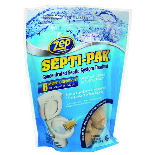 ZEP ZSTP6 Septi-Pak Series Septic System Treatment, Solid, Brown, Mild, 12 oz Pouch
