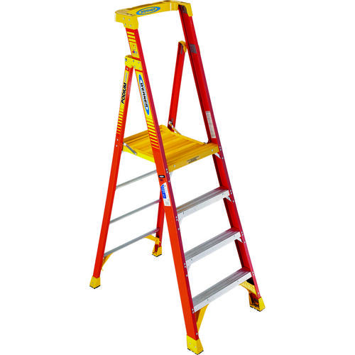 Werner PD6204 Ladder, 4 ft Max Standing H, 300 lb, Type IA Duty Rating, 4-Rung, 3 in D Step, Fiberglass, Yellow