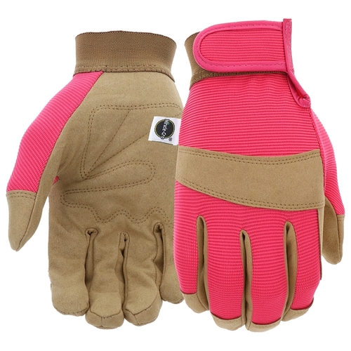 MG86205-W-SM Breathable, High-Dexterity Garden Gloves, Women's, S/M, Hook and Loop Cuff, Synthetic Leather Pair Pink/Red