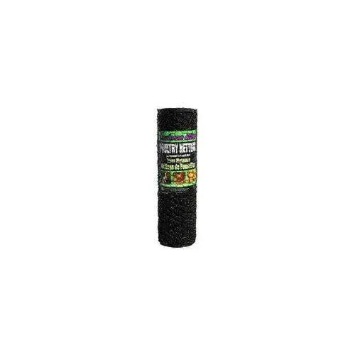 12 01 25 29 Poultry Hex Netting, 50 ft L, 36 in W, 20 Gauge, Hexagonal Mesh, 1 in Mesh, Galvanized Black