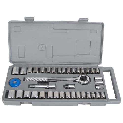 Socket Set, Carbon Steel, Chrome, Silver