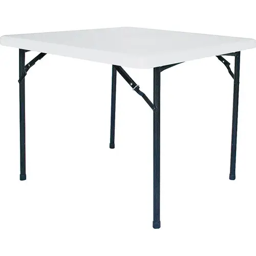 Folding Table, 36 in OAW, 36 in OAD, 29-1/4 in OAH, Steel Frame, Polyethylene Tabletop White Top/ Black Legs