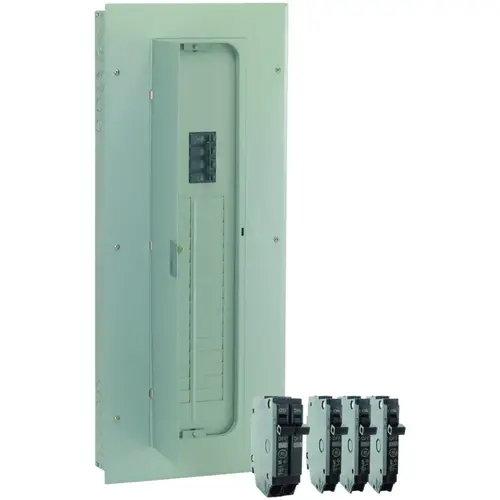 GE TM3220CCUB2K Load Center, 2 -Pole, 200 A, 32 -Space, 40 -Circuit, Main Breaker, NEMA 1 Enclosure, Gray