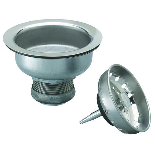 Basket Strainer with Fixed Post, Stainless Steel, For: 3-1/2 in Dia Opening Kitchen Sink