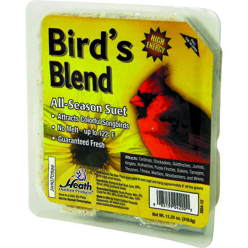 Heath DD4-12 Suet Cake, All-Season, High-Energy, Bird's Blend Flavor, 11.25 oz