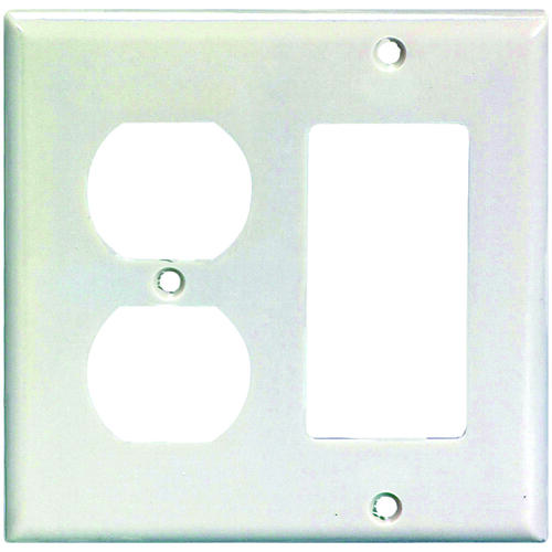 Eaton 2157W-BOX Combination Wallplate, 4-1/2 in L, 4-9/16 in W, 2 -Gang, Thermoset, White