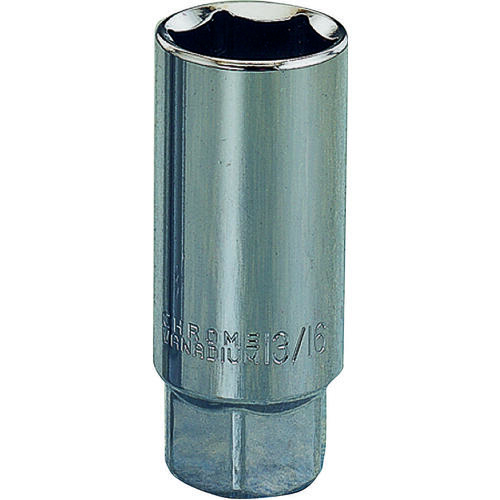 Drive Socket, 13/16 in Socket, 1/2 in Drive, 6-Point, Chrome Vanadium Steel, Chrome Silver