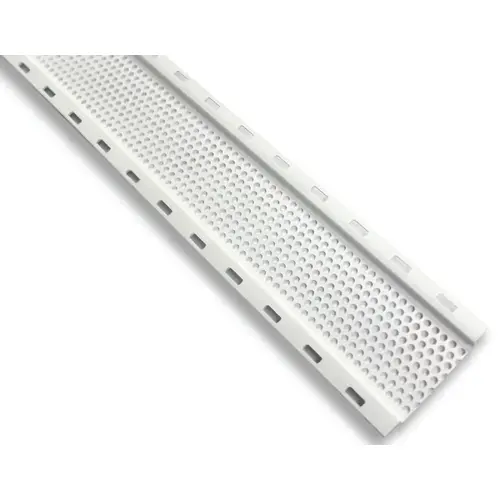 Soffit Strip Vent, 8 ft L, 2 in W, 69 sq-in Net Free Ventilating Area, Plastic, White