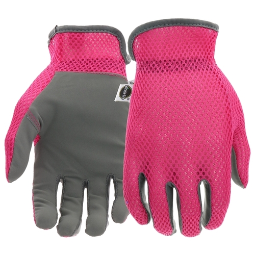 MG86120-W-SM Breathable, High-Dexterity, Slip-On Garden Gloves, Women's, S/M, Shirred Elastic Cuff Pair Gray/Pink