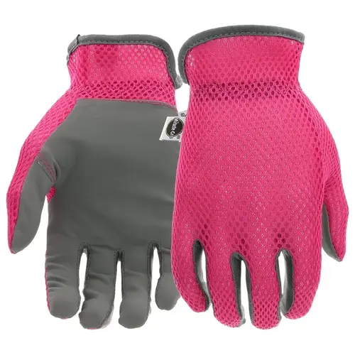 Miracle-Gro MG86120/WSM MG86120-W-SM Breathable, High-Dexterity, Slip-On Garden Gloves, Women's, S/M, Shirred Elastic Cuff Pair Gray/Pink